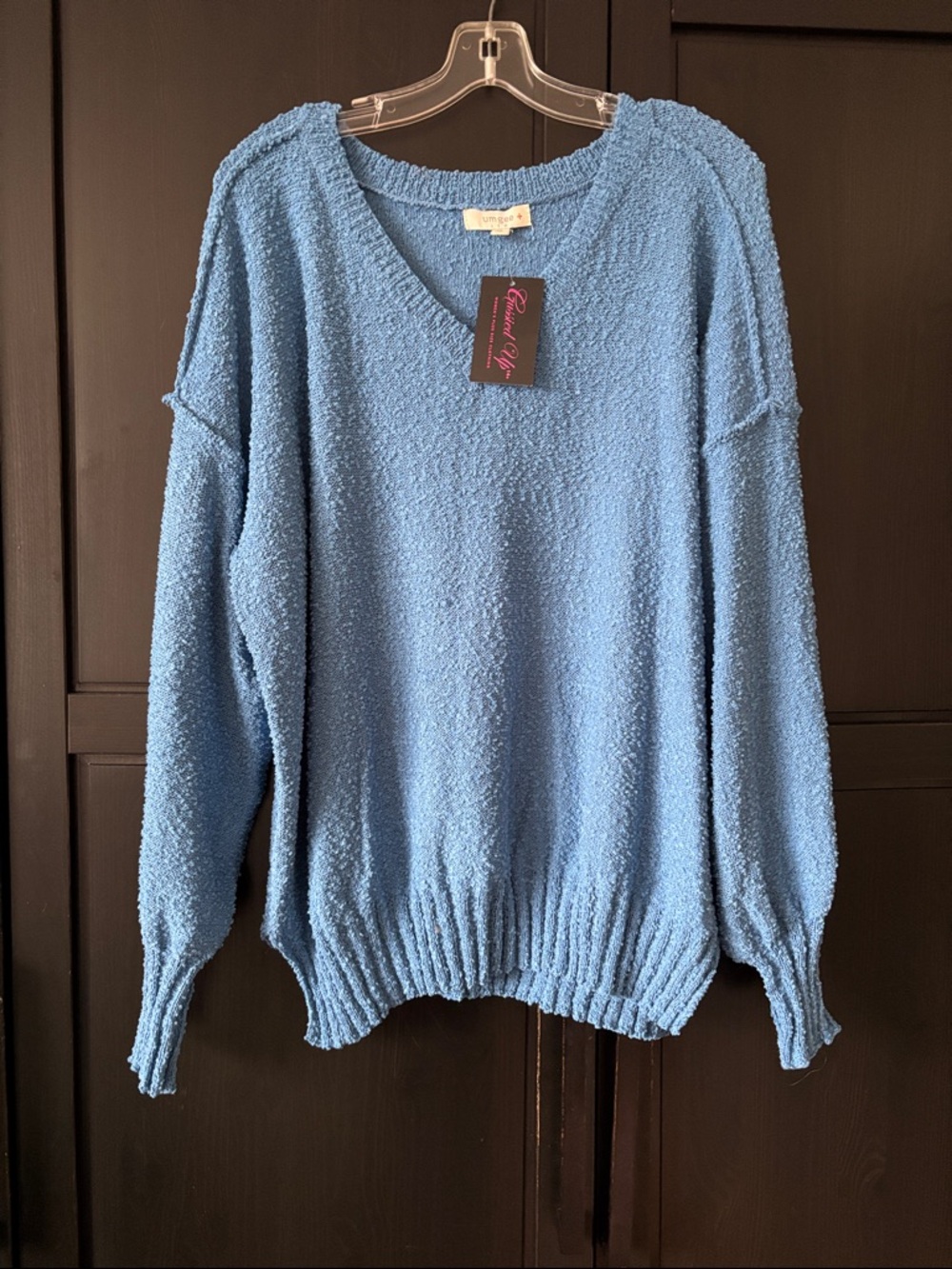 Umgee Blue Textured V-Neck Sweater